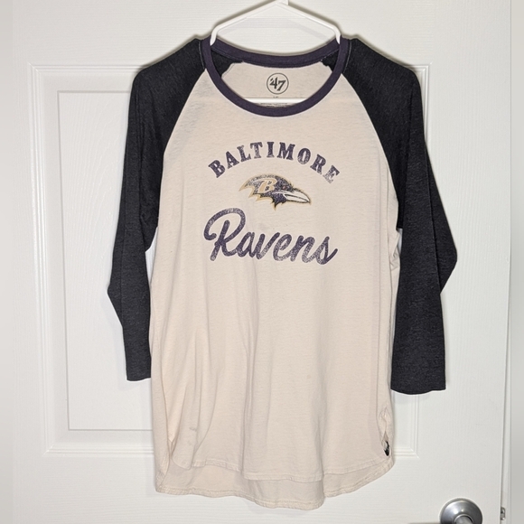 47 Tops - ’47 Brand Baltimore Ravens Raglan 3/4 Sleeve Tee Women’s Large Cream Gray